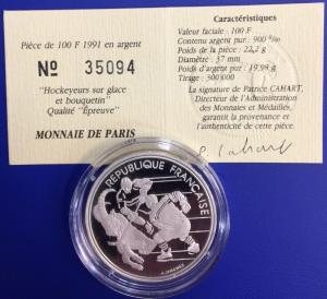 100 Francs JO Albertville 1992 Hockeyeurs Monnaie de Paris