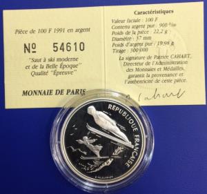 100 Francs JO Albertville 1992 Saut à ski Monnaie de Paris
