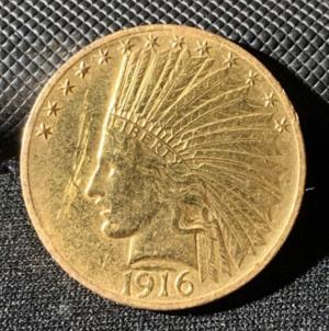 10 Dollars or Indien États Unis 1916 S