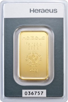 Lingot 20g d'or 999,9 Heraeus avec certificat