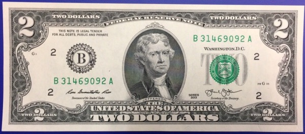 2 dollars 2003 Etats-Unis billet neuf collection G CHICAGO