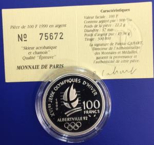 100 Francs JO Albertville 1992 Skieur acrobatique Monnaie de Paris