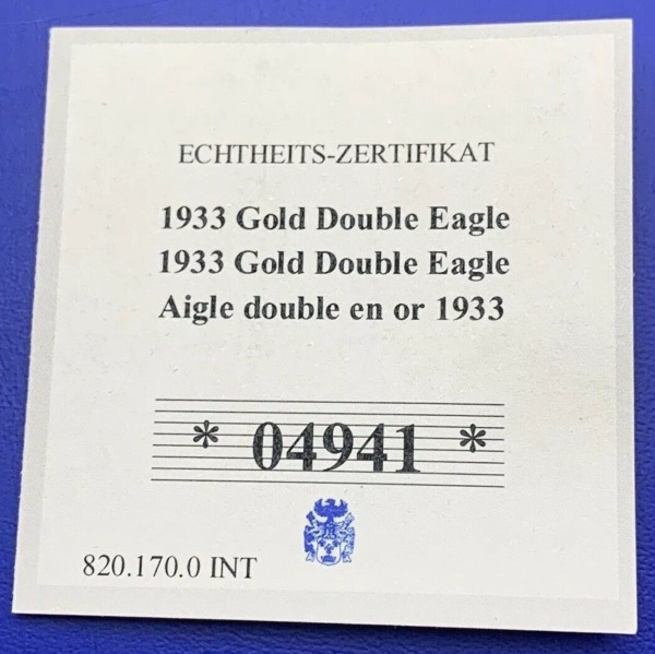 Médaille 20 Dollars double Eagle 1933