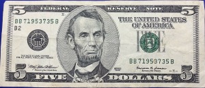 Etats-Unis, Billet 5 dollars New-York 1999, Lincoln