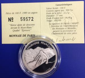 100 Francs JO Albertville 1992 Skieur alpin Monnaie de Paris