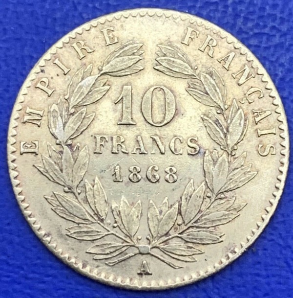 10 Francs or Napoléon III Tête Laurée 1868 A