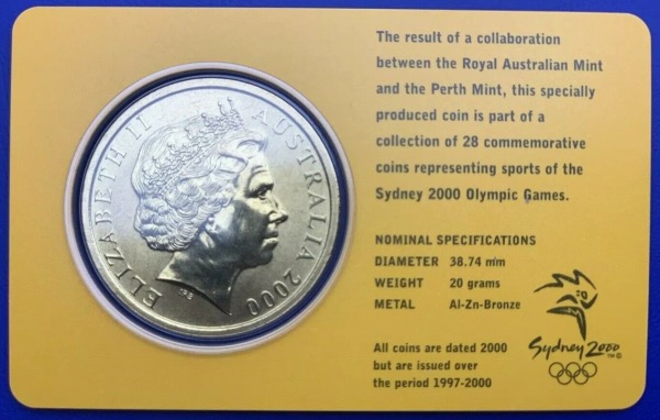 Australie, 5 Dollars Elisabeth 2, Sydney 2000, Badminton