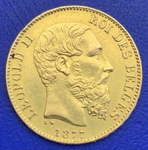 20 Francs Or 1877 Léopold II Roi des Belges
