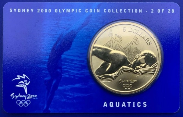 Australie, 5 Dollars Elisabeth 2, Sydney 2000, Aquatics