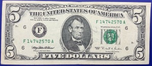 Etats-Unis, Billet 5 dollars Atlanta 1995, Lincoln