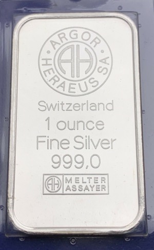 Lingot argent 1 Once 999 Suisse Argor Heraeus Jura Neuf Scellé