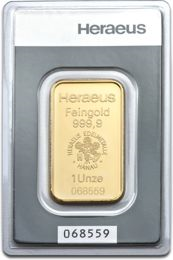 Lingot d'or 1once (31,1g) 999,9 Heraeus avec certificat
