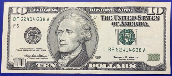 Etats-Unis, Billet 10 dollars Atlanta 1999, Hamilton