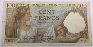 Billet 100 francs Sully 30-1-1941