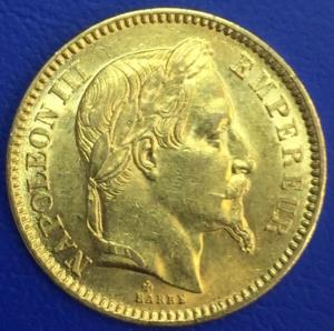 20 Francs or, Napoleon III Tete laurée, 1865 BB