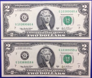 USA, Etats-Unis, Billets 2 dollars CONSECUTIFS 2003A Chicago