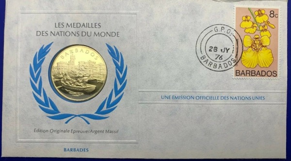 Médaille Argent massif des nations du Monde - BARBADES