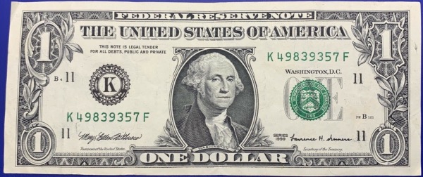 Etats-Unis, Billet 1 dollar Dallas 1999, Washington