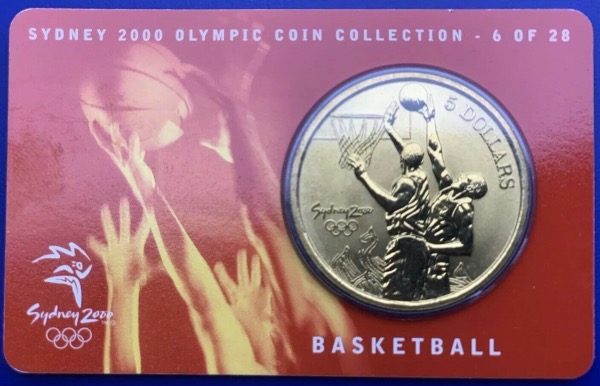 Australie, 5 Dollars Elisabeth 2, Sydney 2000, Basketball