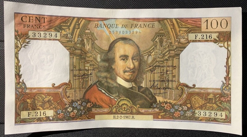 100 Francs Corneille 2-2-1967 F.216 2 billets consécutifs